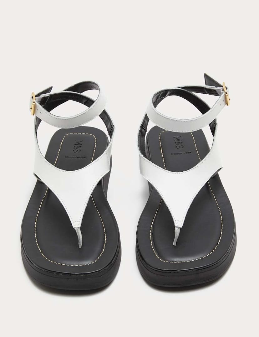 Marks & Spencer M&S Leather Ankle Strap Flatform Toe Post Sandals White - 1