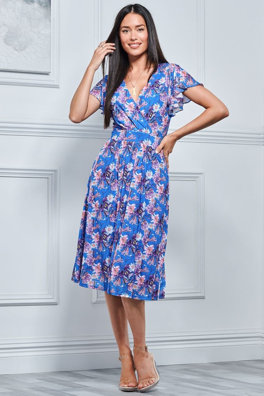 Jolie Moi Jolie Moi Women's Kaylynn Wrap Mesh Dress in Blue