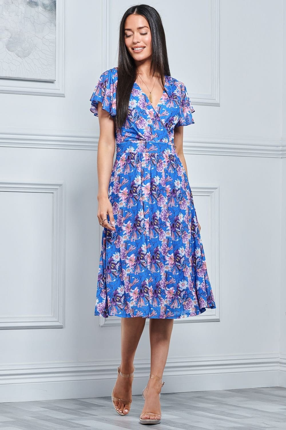 Jolie Moi Jolie Moi Women's Kaylynn Wrap Mesh Dress in Blue - 4