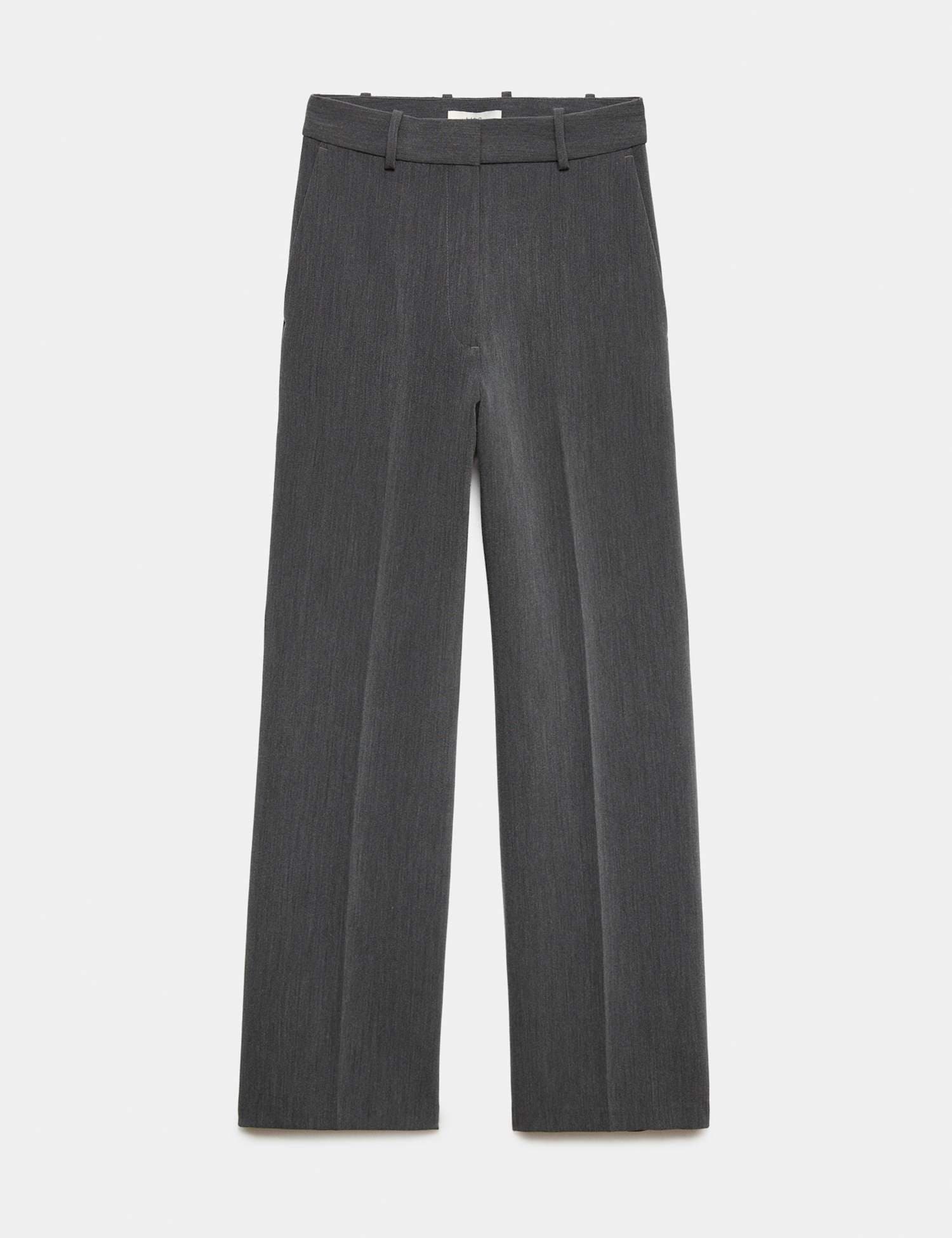 Marks & Spencer M&S Woven Straight Leg Trousers with Stretch Charcoal