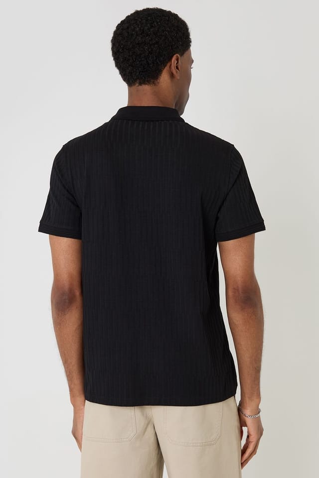 Threadbare Threadbare Men's Textured Cotton Polo Shirt in Black - 2