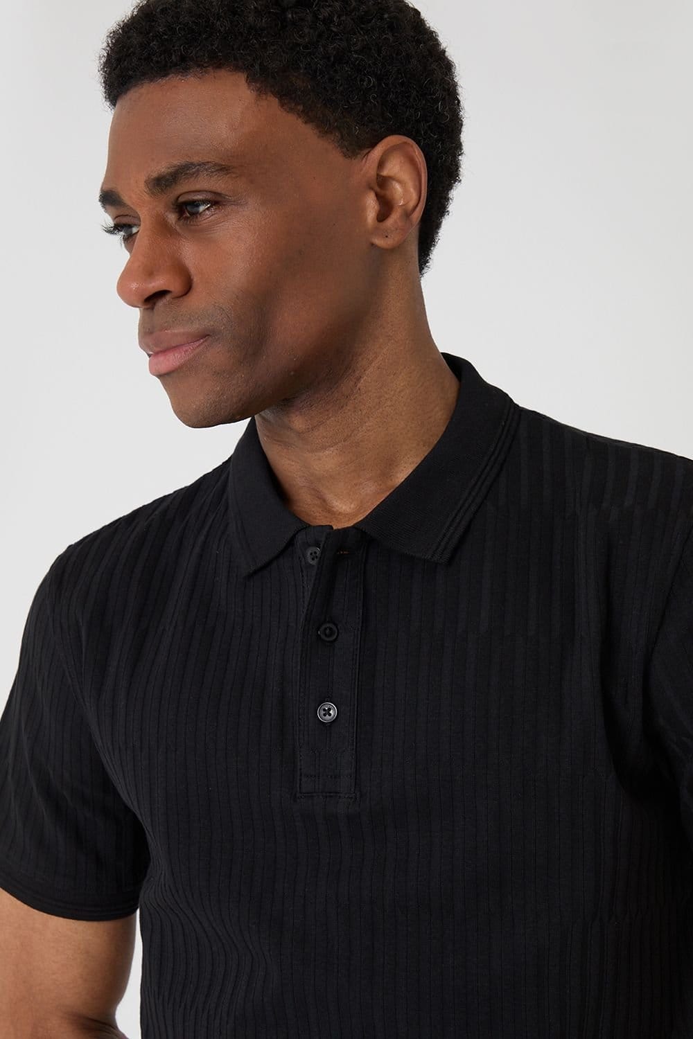 Threadbare Threadbare Men's Textured Cotton Polo Shirt in Black - 4