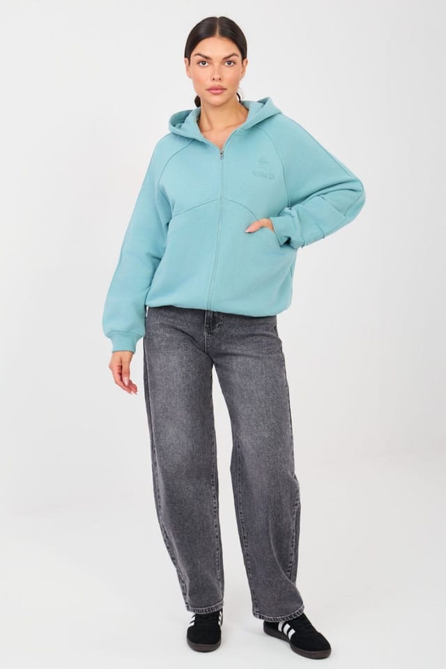 Love Lace Love Lace Women's Embroidered Zip Casual Hoodie with Hood Pockets in Blue - 2