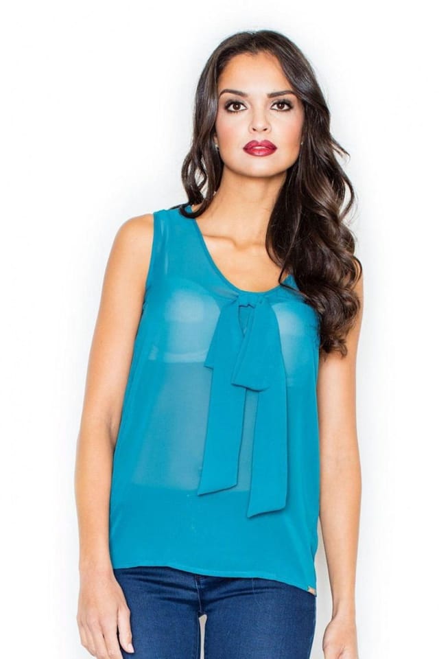 Love Lace Love Lace Women's Airy Sleeveless Blouse with Tie Detail in Teal - 2