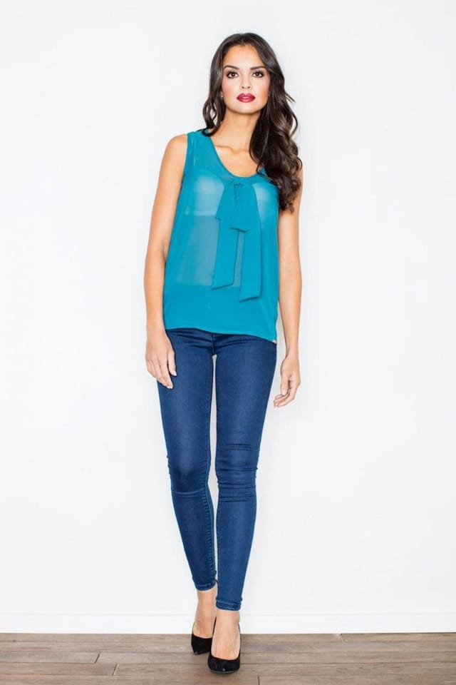 Love Lace Love Lace Women's Airy Sleeveless Blouse with Tie Detail in Teal - 3