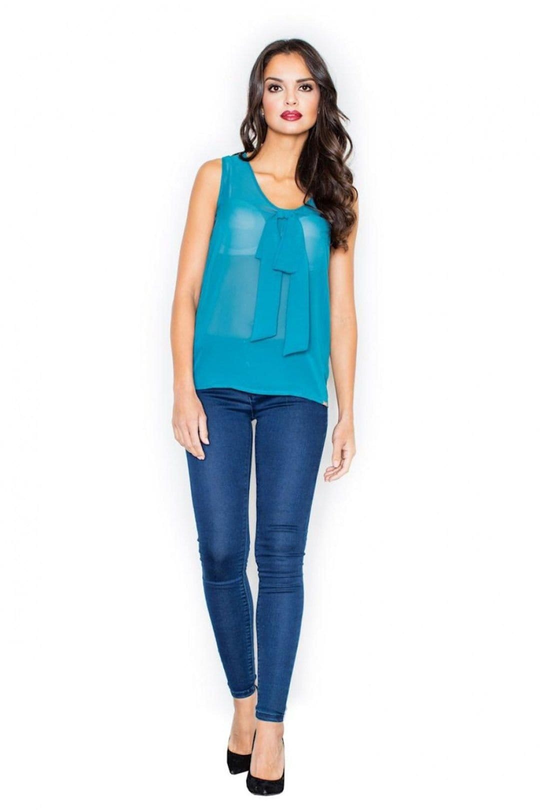Love Lace Love Lace Women's Airy Sleeveless Blouse with Tie Detail in Teal - 4