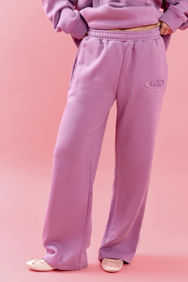 Kaiia Kaiia Oval Embossed Wide Leg Joggers Grape Boba - 3