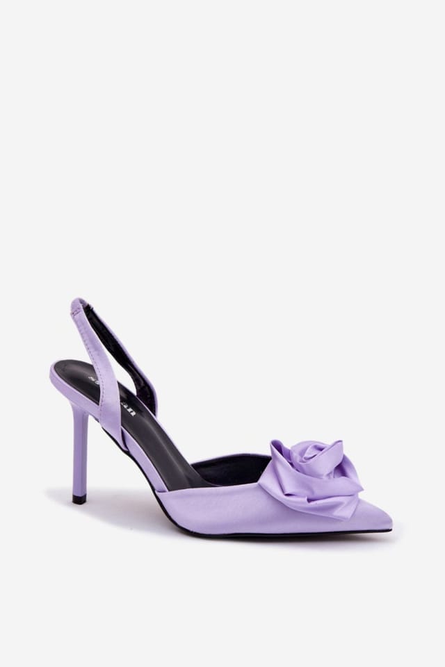 Love Lace Love Lace Women's Satin High Heel Sandals with Rose Applique Evening Wedding in Violet - 2
