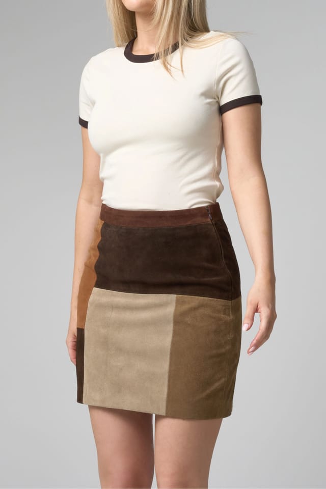Barneys Originals Barneys Originals Women's Patchwork Real Suede Mini Skirt in Brown - 2