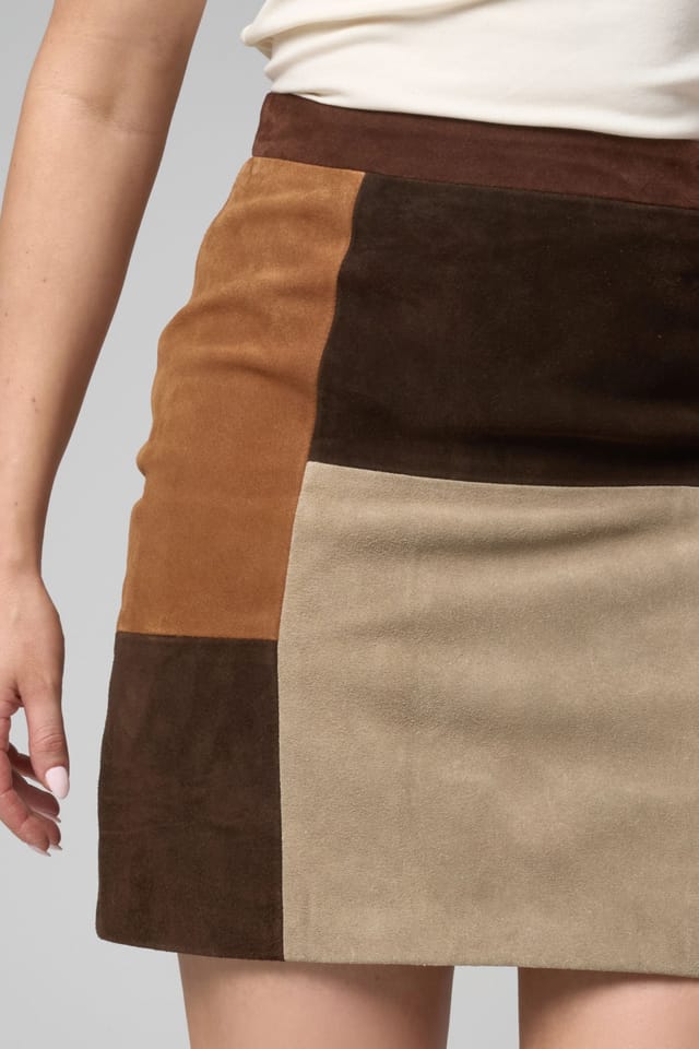 Barneys Originals Barneys Originals Women's Patchwork Real Suede Mini Skirt in Brown - 3