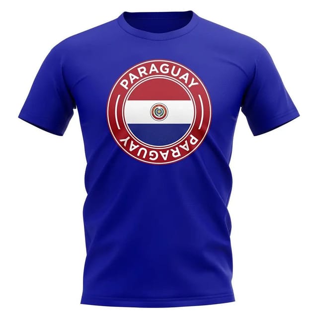 Paraguay Paraguay Men's Personalised Football Badge T-Shirt Royal in Blue - 2