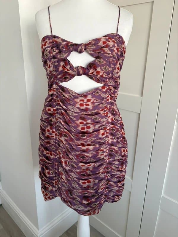 Zara Zara Purple Ruched Cut Out Mini Dress Size M UK 10-12 Y2K Bodycon Party Holiday Festival Coquette