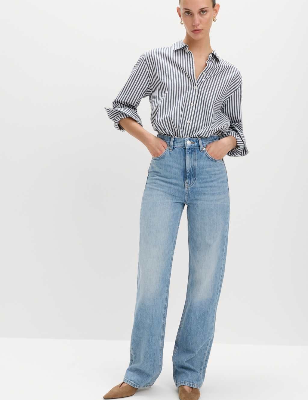 Marks & Spencer M&S High Waisted Relaxed Straight Jeans Light Indigo