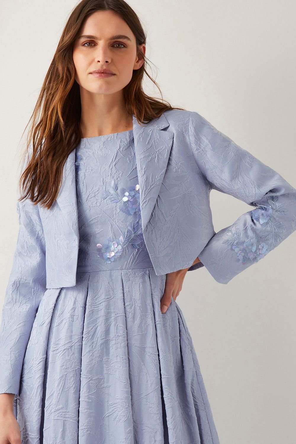 Monsoon Monsoon Women's Faye Hand-Beaded Jacquard Cropped Bridal Jacket Blue - 2