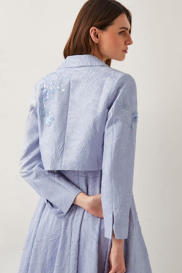 Monsoon Monsoon Women's Faye Hand-Beaded Jacquard Cropped Bridal Jacket Blue - 3