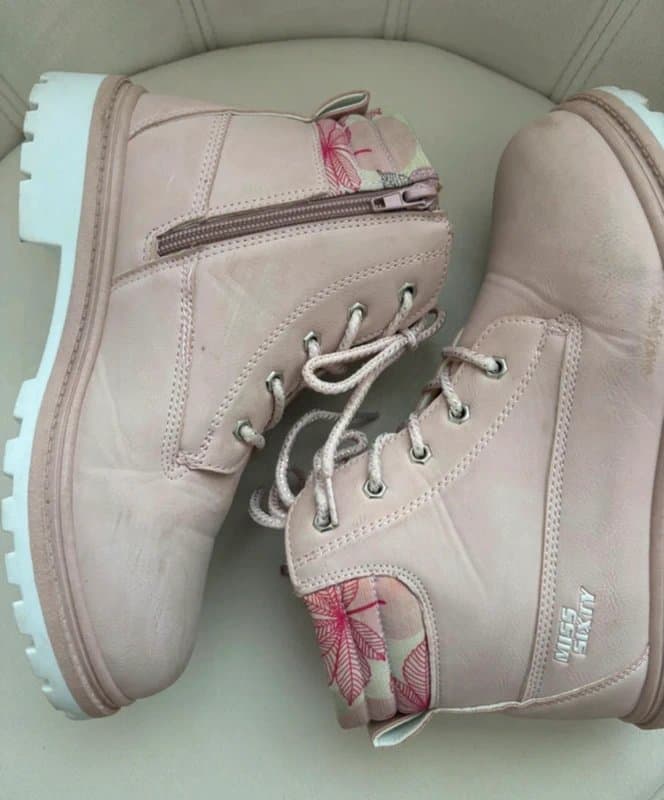 Miss Sixty Rare Y2K Miss Sixty Pink Leather Ankle Boots Floral Lining Chunky Sole 2000s