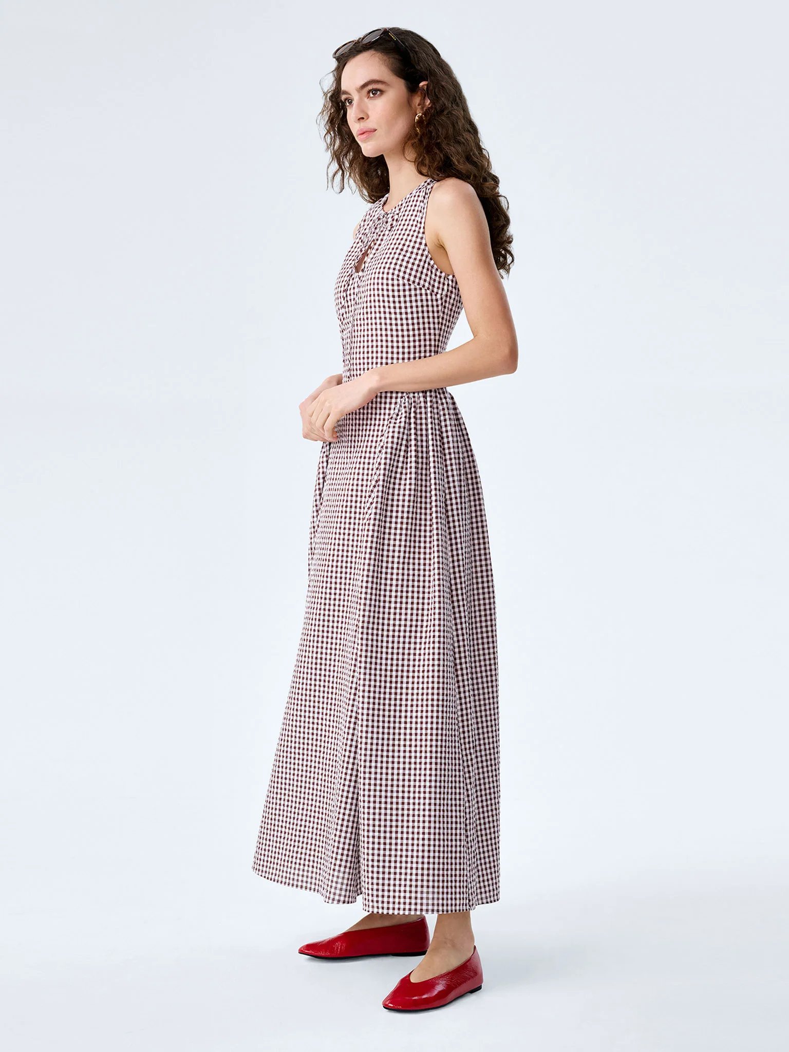 OMNES Margate Dress in Chocolate and Cream Gingham - 2