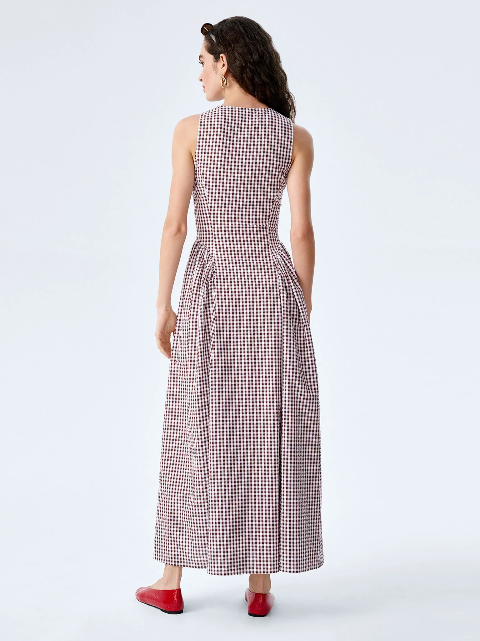 OMNES Margate Dress in Chocolate and Cream Gingham - 3