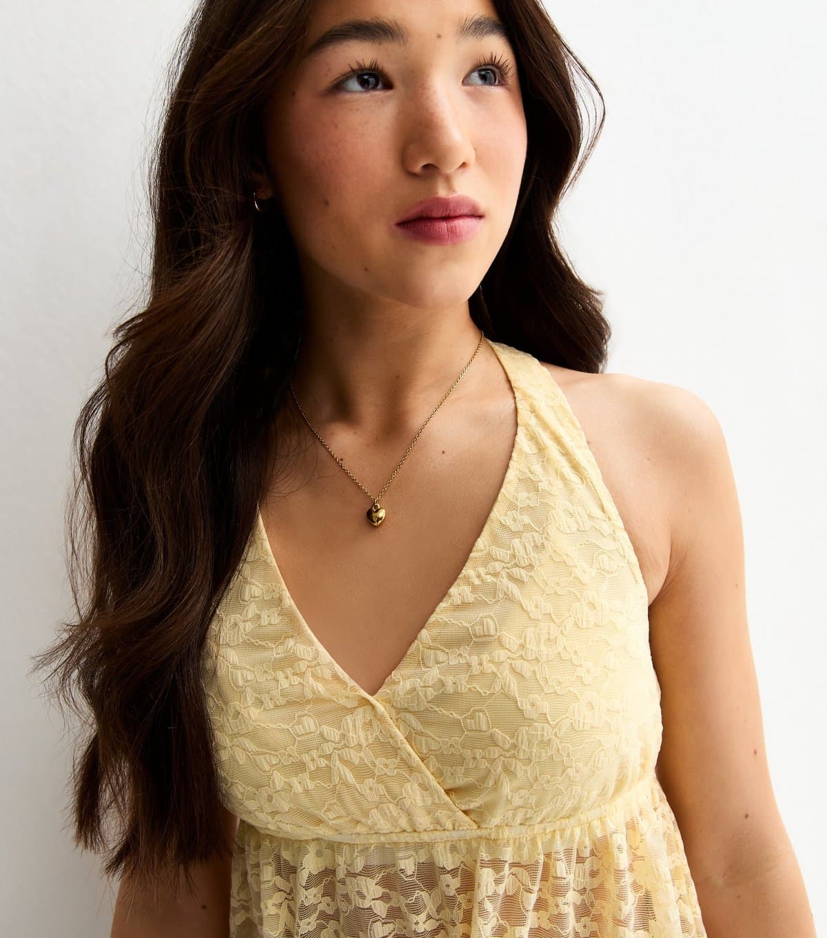 New Look New Look Light Yellow Lace Halter Neck Top