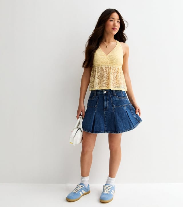 New Look Girls' Light Yellow Lace Halter Neck Top New Look - 3