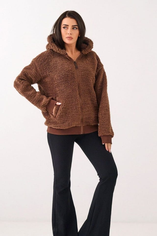 Love Lace Love Lace Women's Casual Zip Hooded Polyester Sweatshirt Lamb in Brown - 2