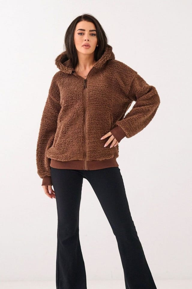 Love Lace Love Lace Women's Casual Zip Hooded Polyester Sweatshirt Lamb in Brown - 3