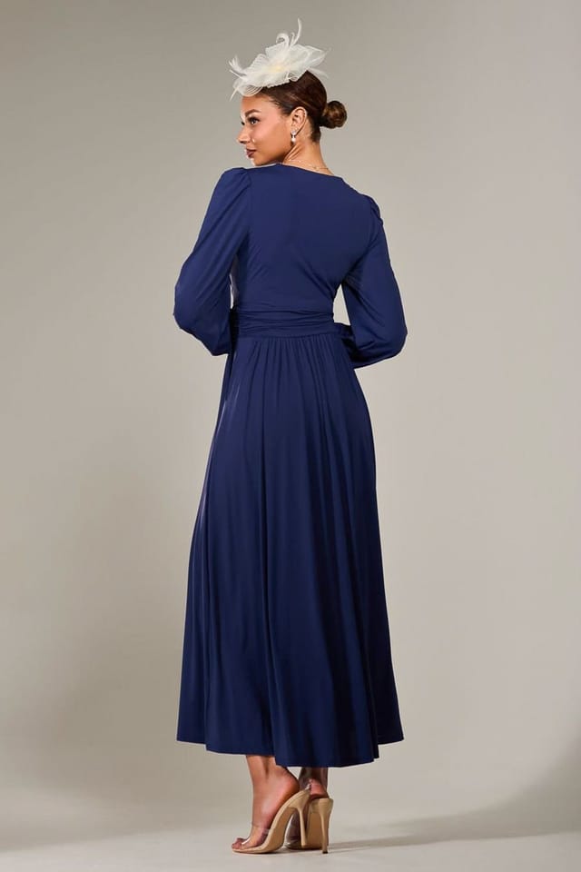 Jolie Moi Jolie Moi Women's Long Sleeve Super Soft Jersey Maxi Dress in Navy - 2