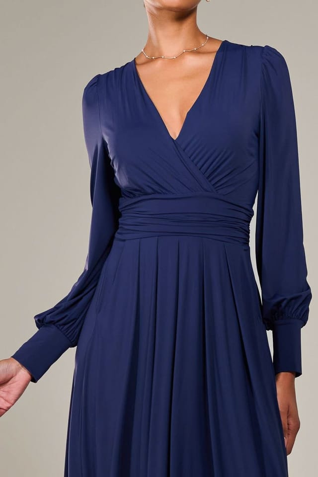 Jolie Moi Jolie Moi Women's Long Sleeve Super Soft Jersey Maxi Dress in Navy - 3
