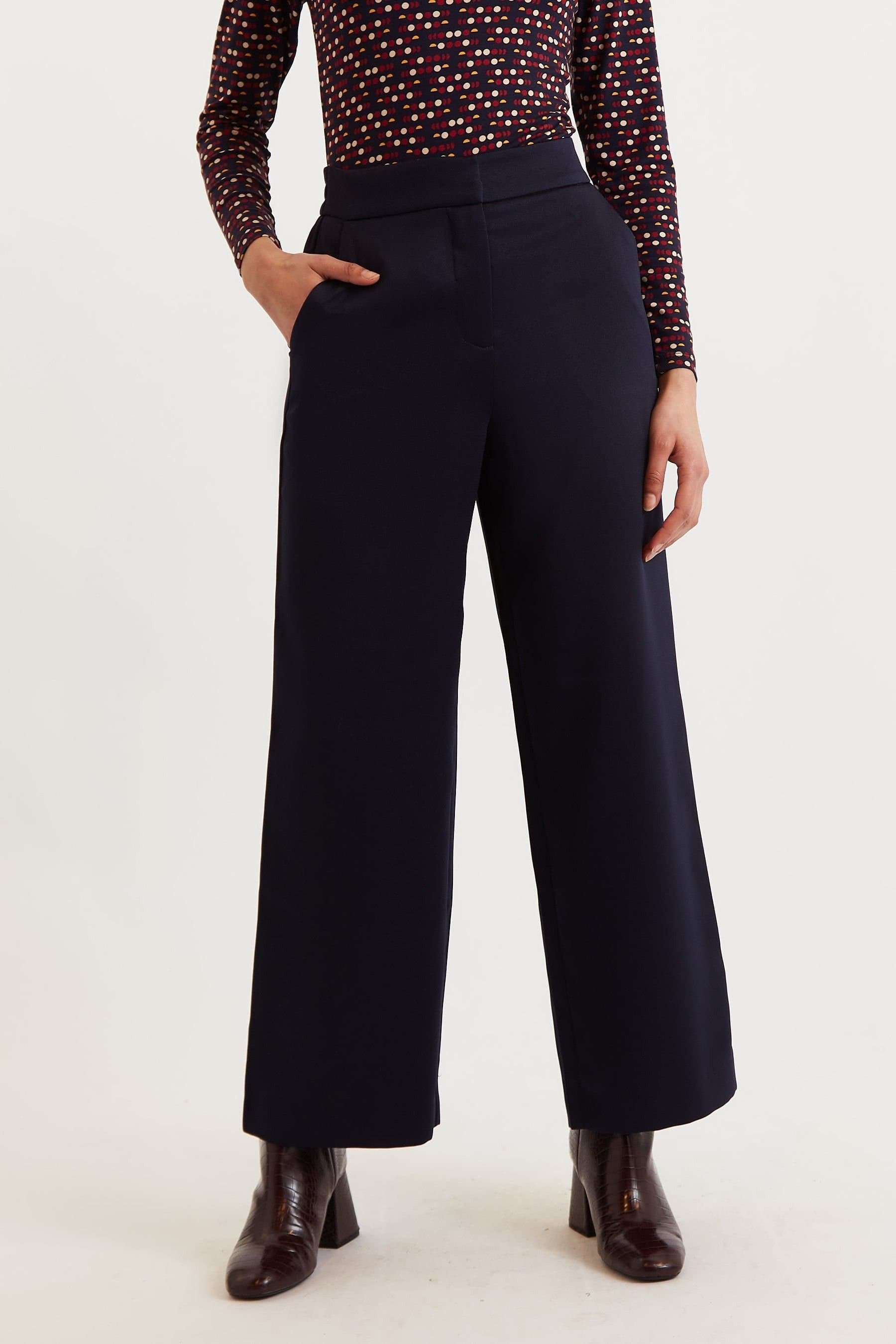 Louche Louche Navy Satin Back Crepe Wide Leg Trousers