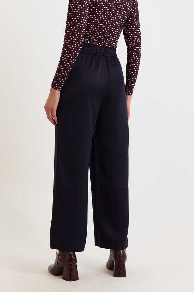 Louche Louche Women's Tilde Satin Back Crepe Wide Leg Trousers - Navy in Blue - 2