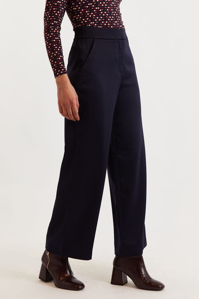 Louche Louche Women's Tilde Satin Back Crepe Wide Leg Trousers - Navy in Blue - 3