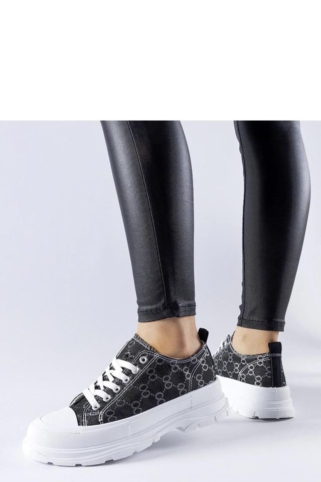 Love Lace Love Lace Women's Antonella Monogram Elegant Lace Up Sneakers with Comfort in Black - 3