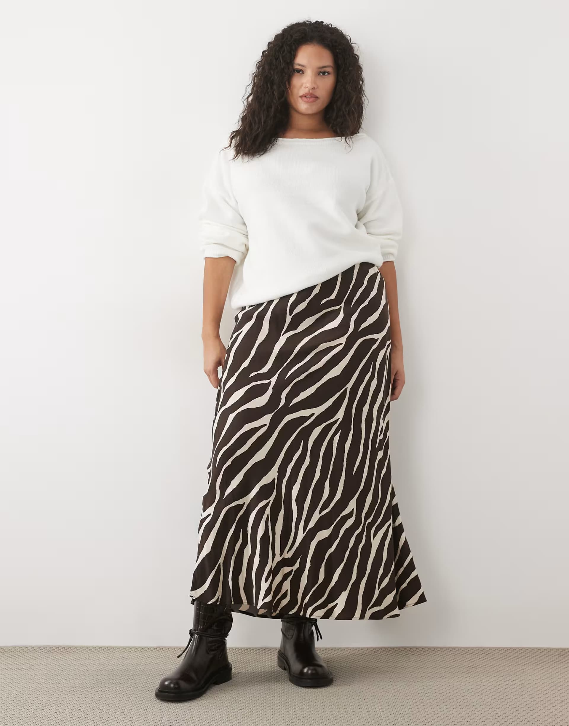 ASOS Vero Moda Curve mid rise satin maxi skirt in chocolate zebra print