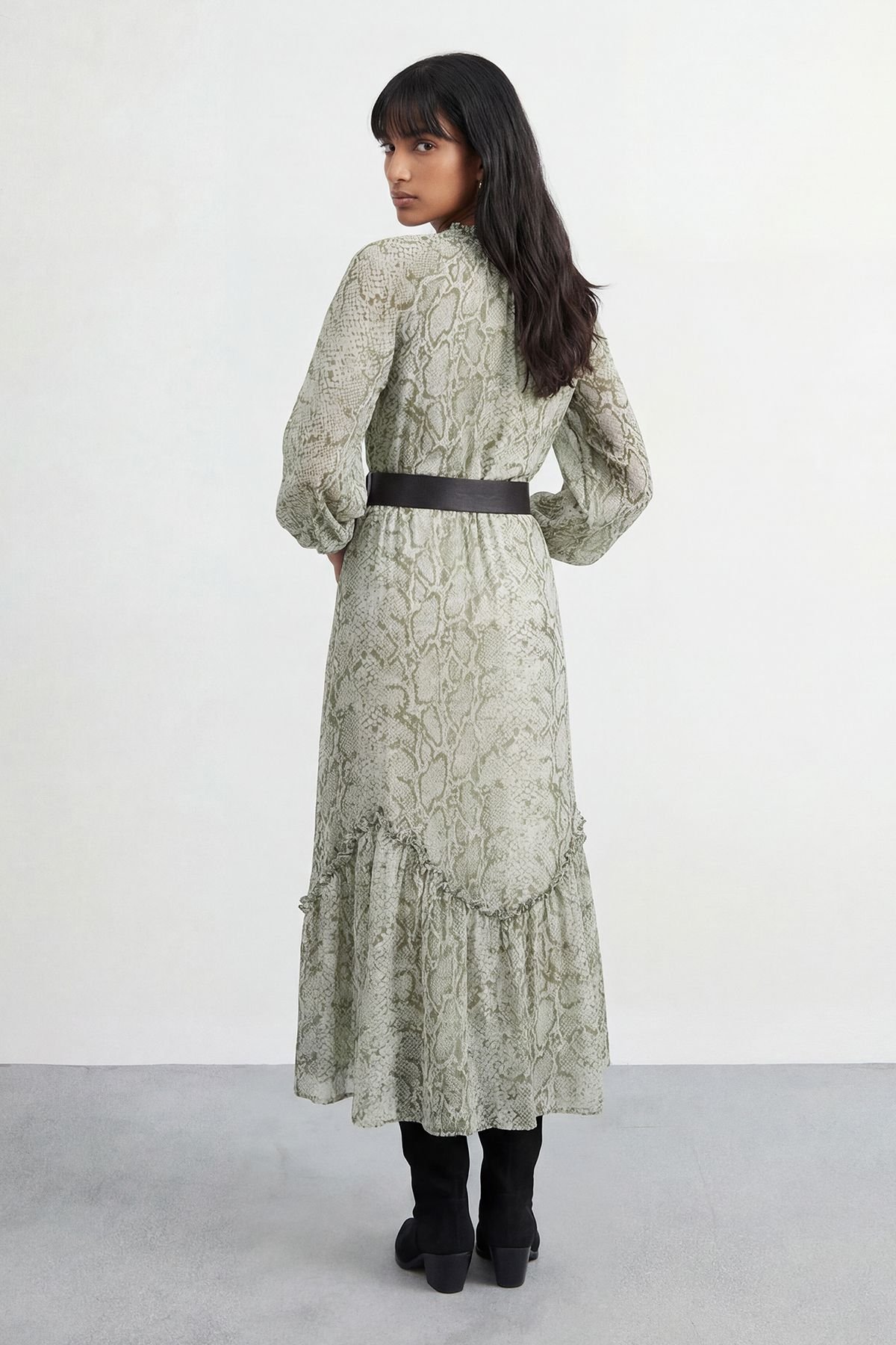 Warehouse Warehouse Women's Petite Snake Print Ruffle Detail Belted Maxi Dress - 3