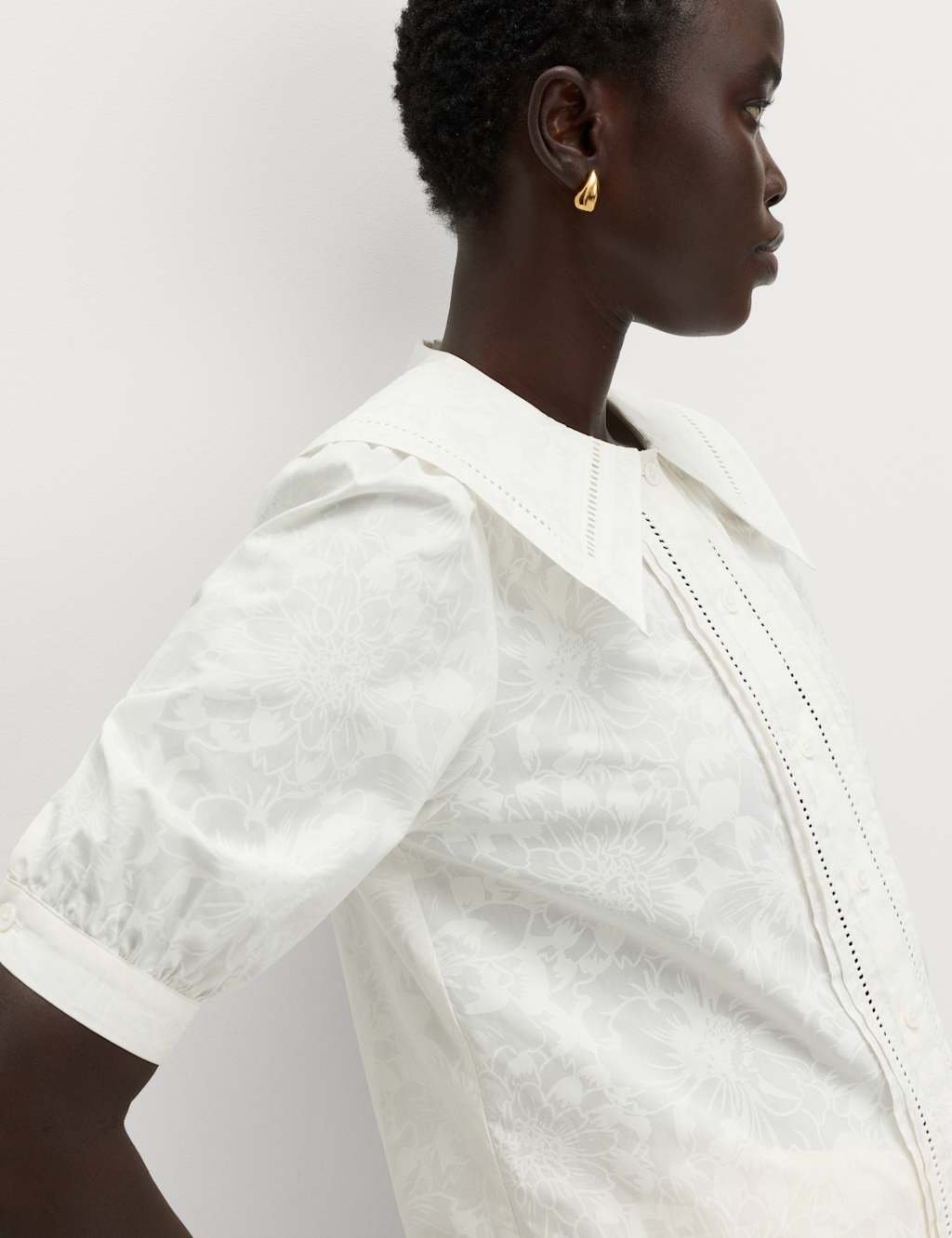 Marks & Spencer M&S Pure Cotton Sailor Collar Button Through Shirt White - 2