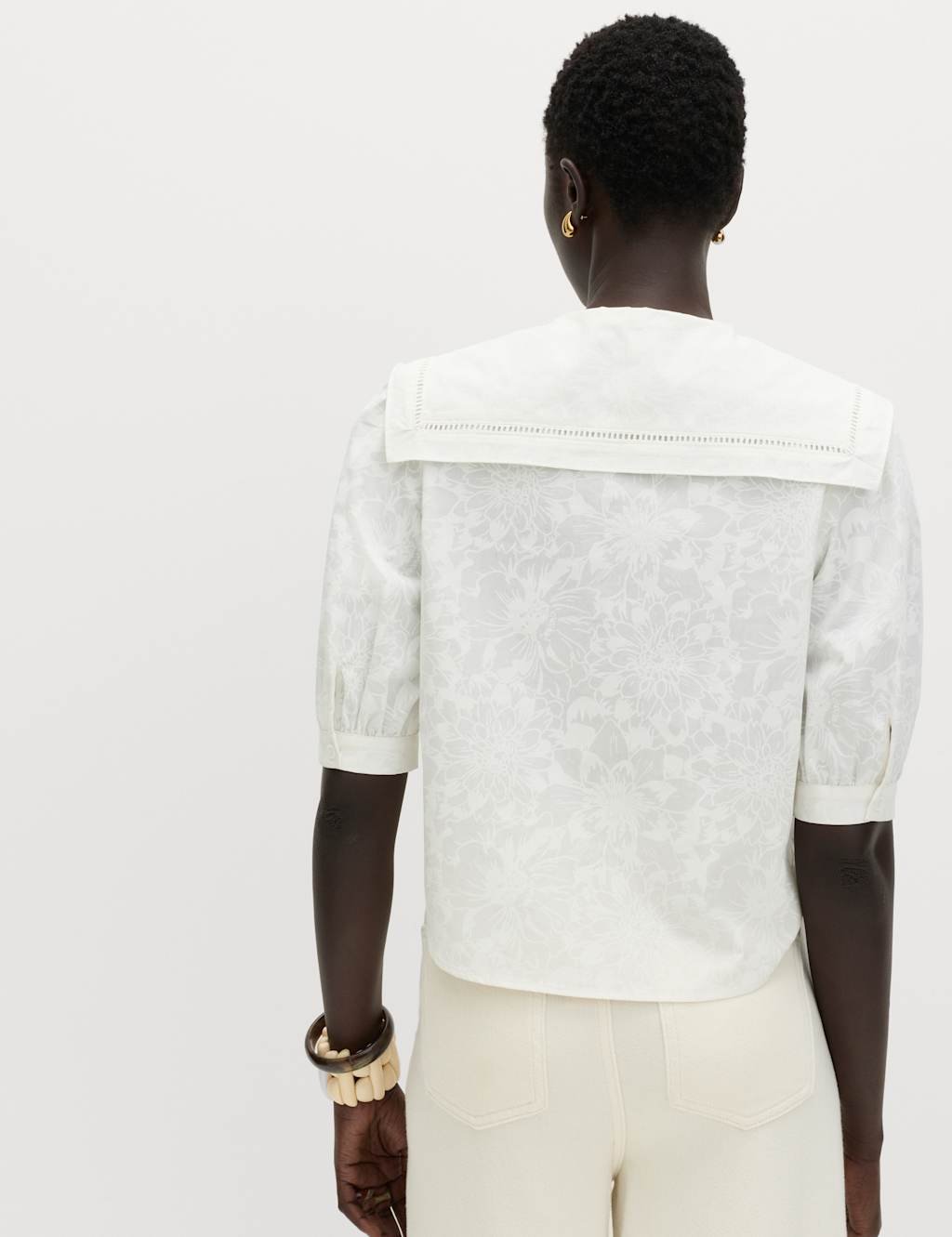 Marks & Spencer M&S Pure Cotton Sailor Collar Button Through Shirt White - 3