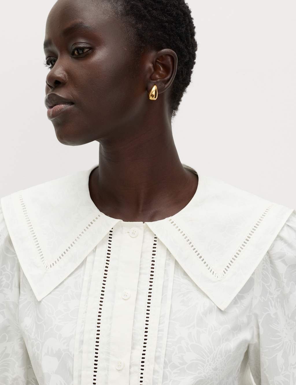 Marks & Spencer M&S Pure Cotton Sailor Collar Button Through Shirt White - 4