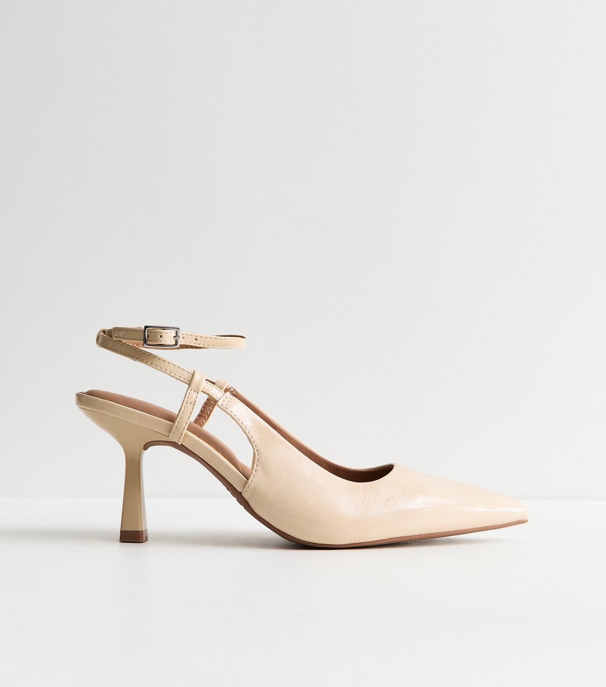 New Look Women's Light Yellow Faux Leather Ankle Strap Court Shoes Vegan New Look - 2