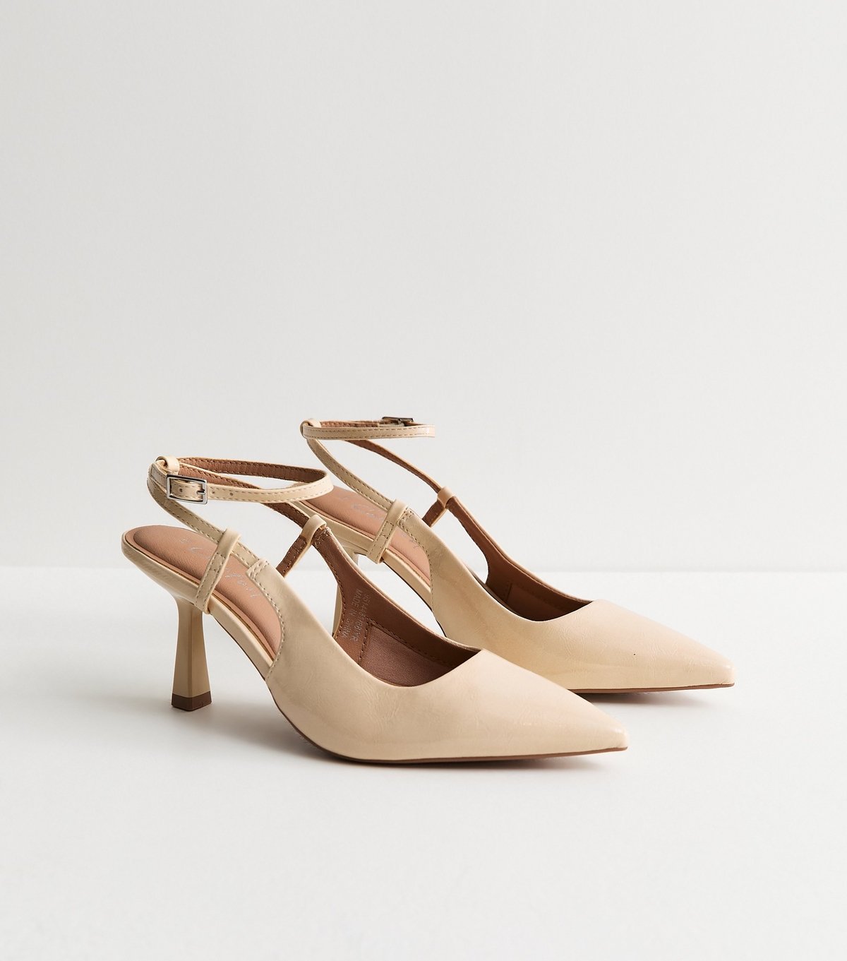 New Look Women's Light Yellow Faux Leather Ankle Strap Court Shoes Vegan New Look - 3