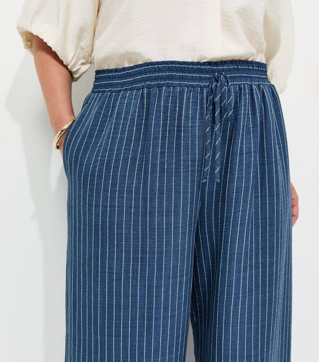 New Look Women's Plus Size Blue Woven Striped Wide Leg Trousers Curves New Look - 2