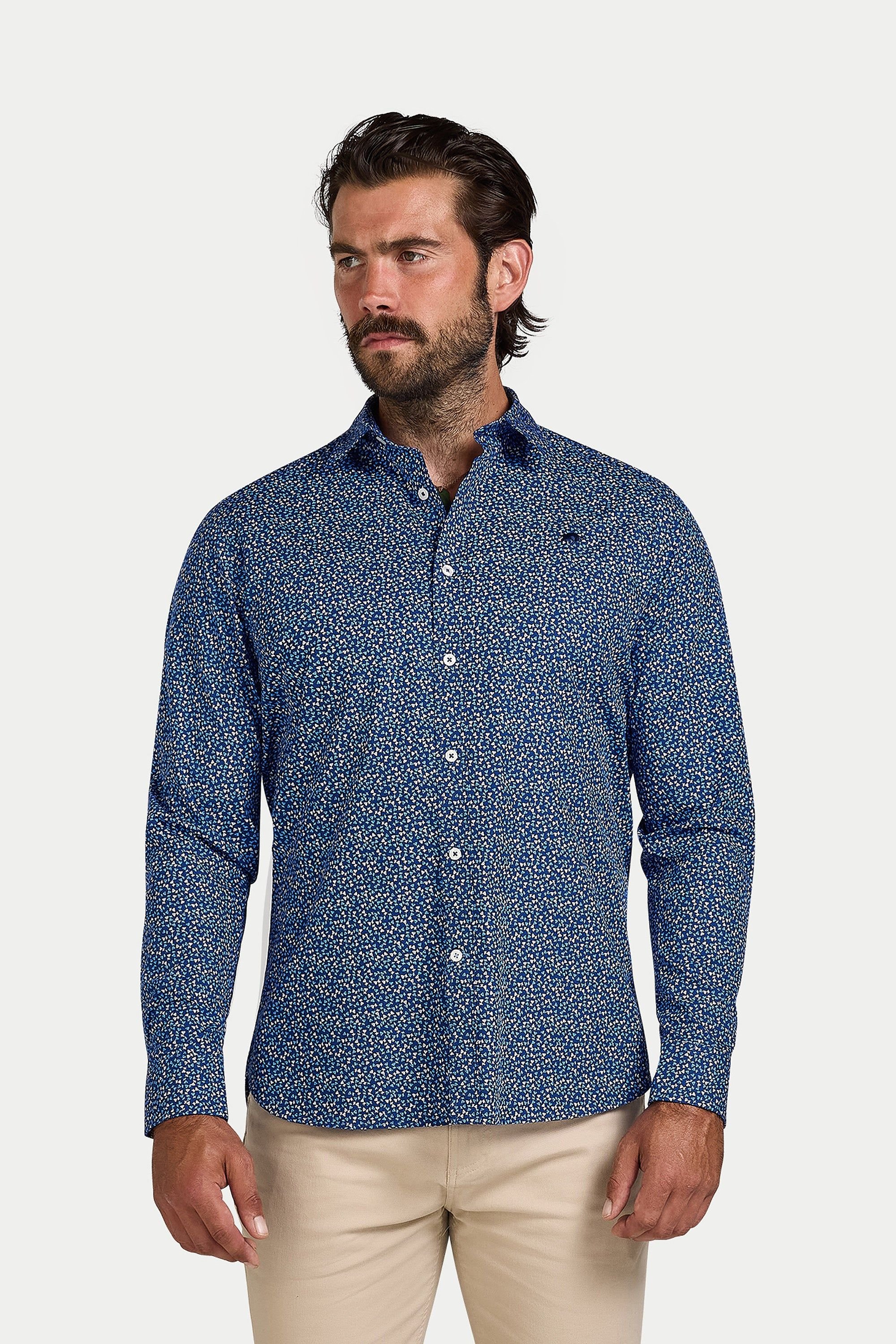 raging bull Raging Bull Men's Long Sleeve Flower Bud Cotton Poplin Shirt in Navy - 3