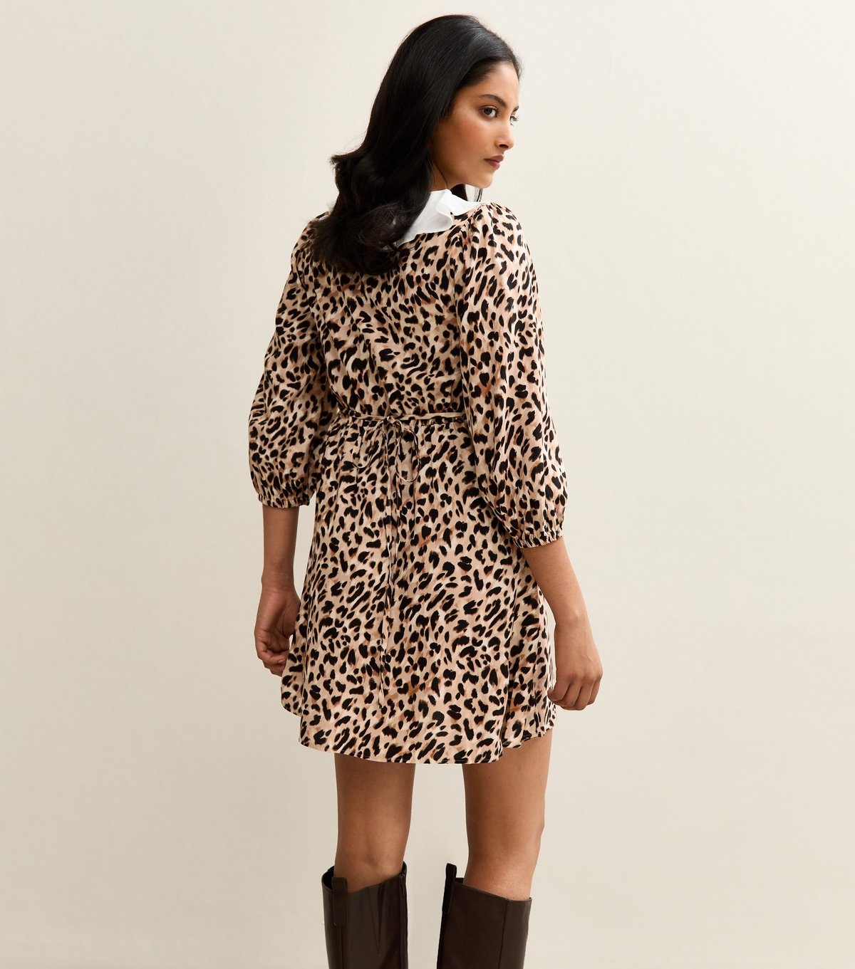 New Look Women's Brown Animal Print Frill Neck Mini Dress New Look - 4