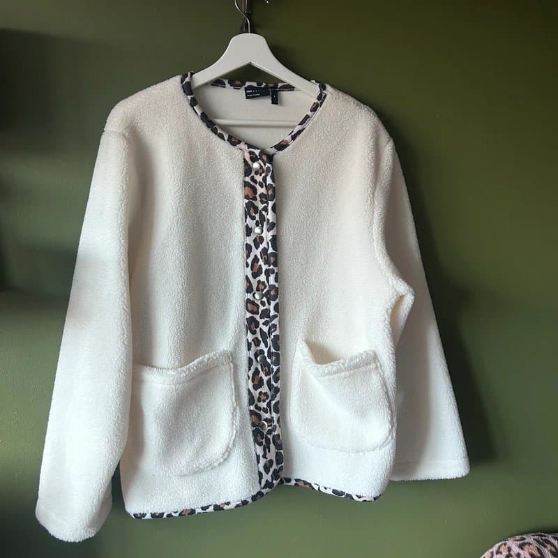 ASOS Design White fleece with leopard trim