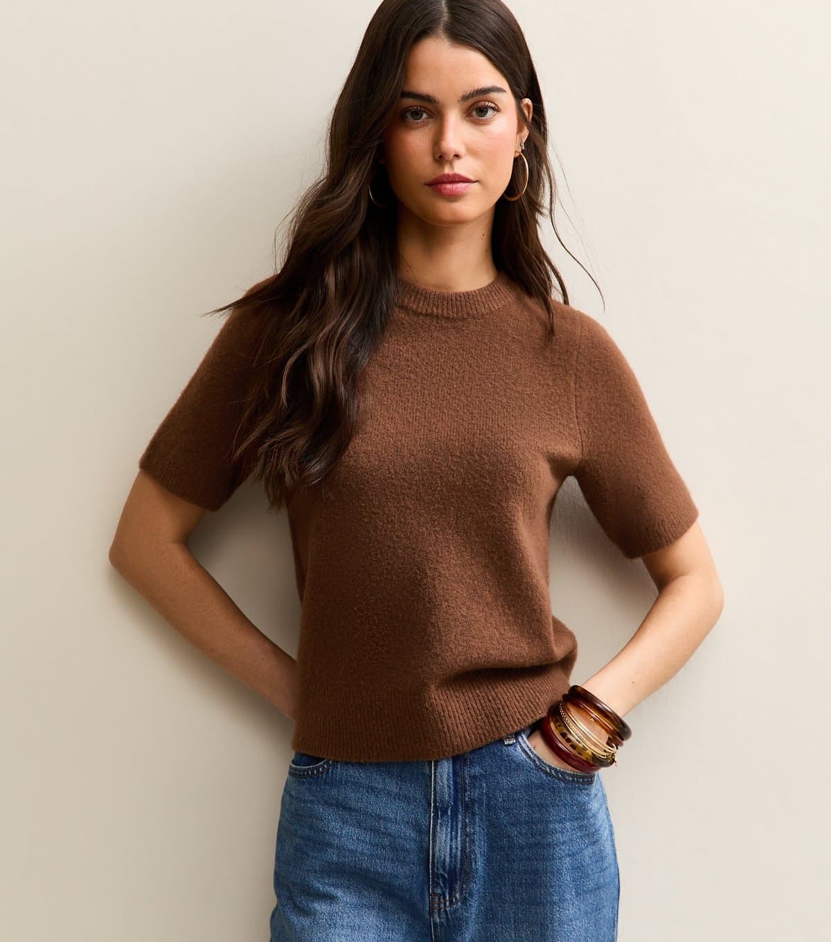 New Look Women's Brown Short Sleeve Midweight Knit Tee New Look