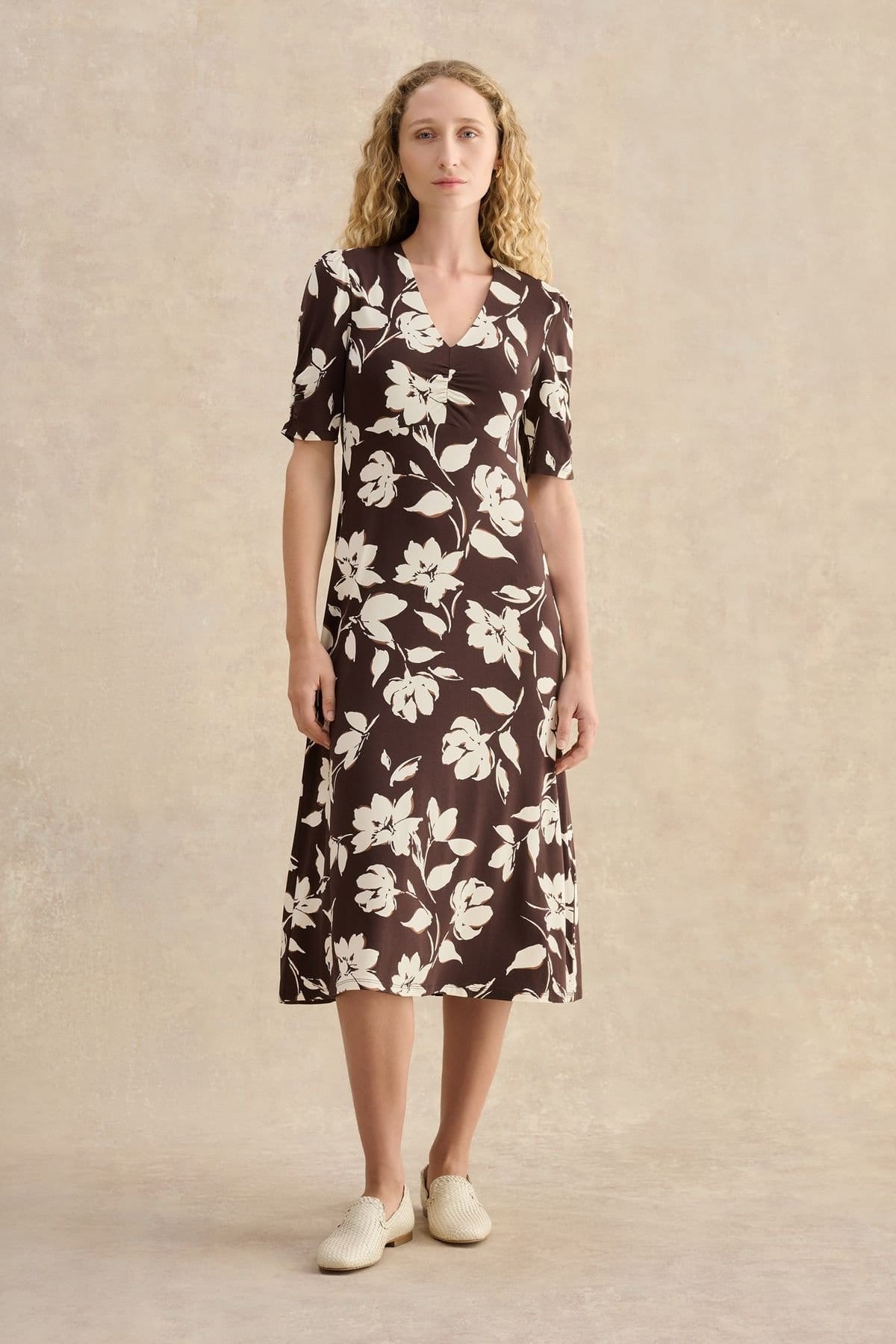 Hobbs London Chocolate Floral Jersey Midi Dress