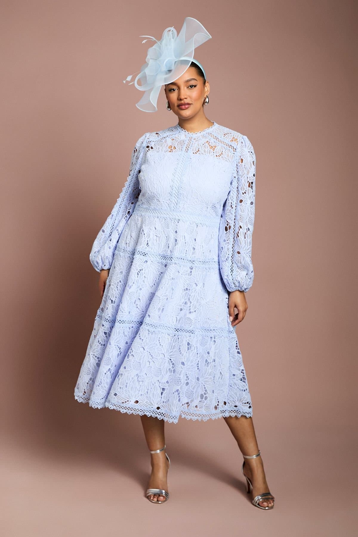 Coast Coast Women's Plus Lace Panelled Long Sleeve Dress in Lavender