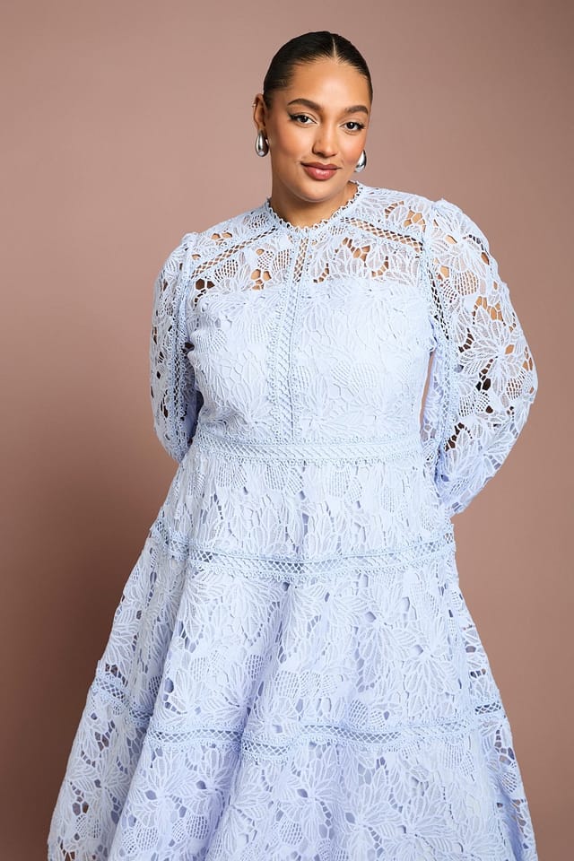 Coast Coast Women's Plus Lace Panelled Long Sleeve Dress in Lavender - 2