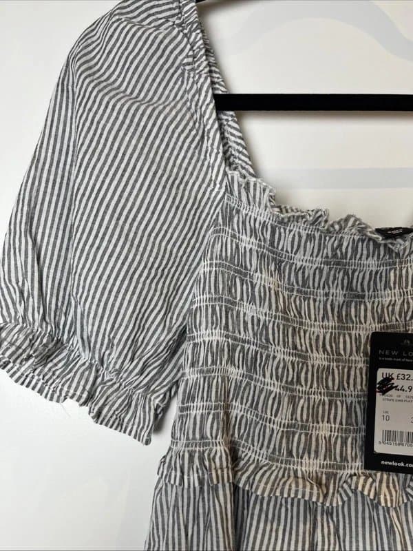 New Look New look - shirred embroidered short dress - size 10 - grey