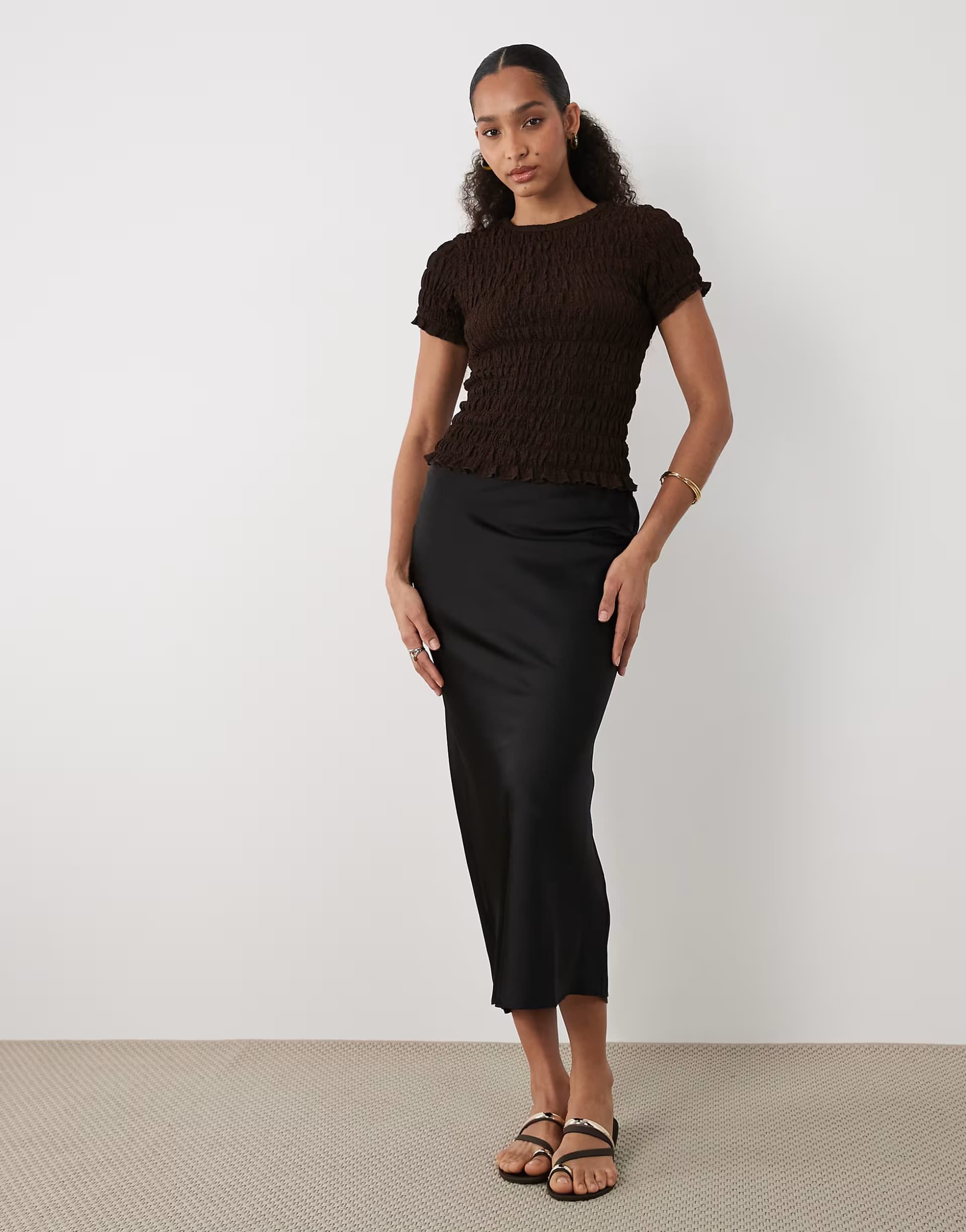 ASOS ASOS Black Satin Bias Midi Skirt