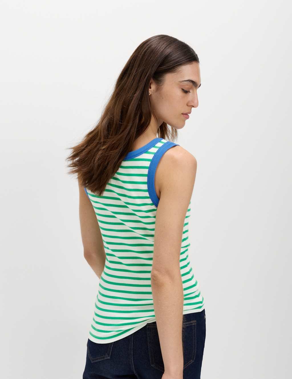 Marks & Spencer M&S Cotton Rich Ribbed Slim Fit Vest Top Green Mix - 3